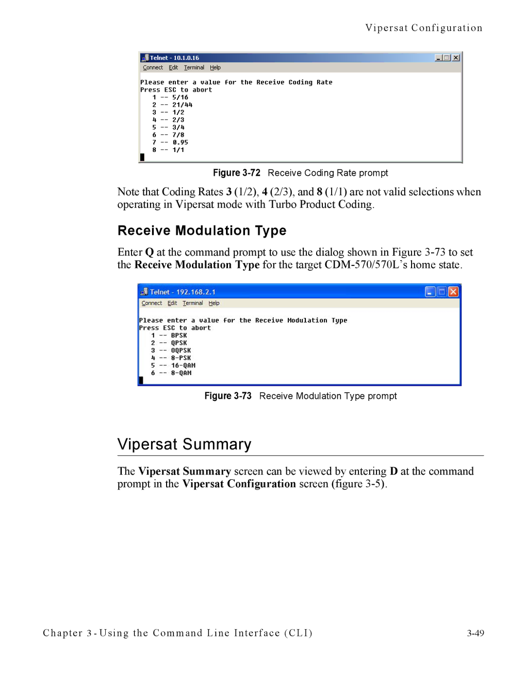 Cables to Go CDM-570L manual Vipersat Summary, Receive Modulation Type 