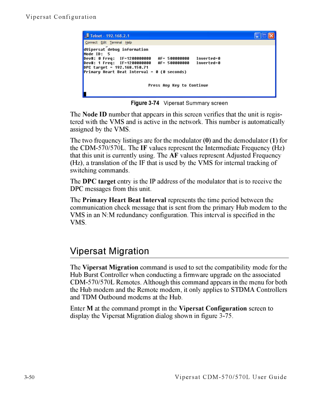 Cables to Go CDM-570L manual Vipersat Migration, 74Vipersat Summary screen 