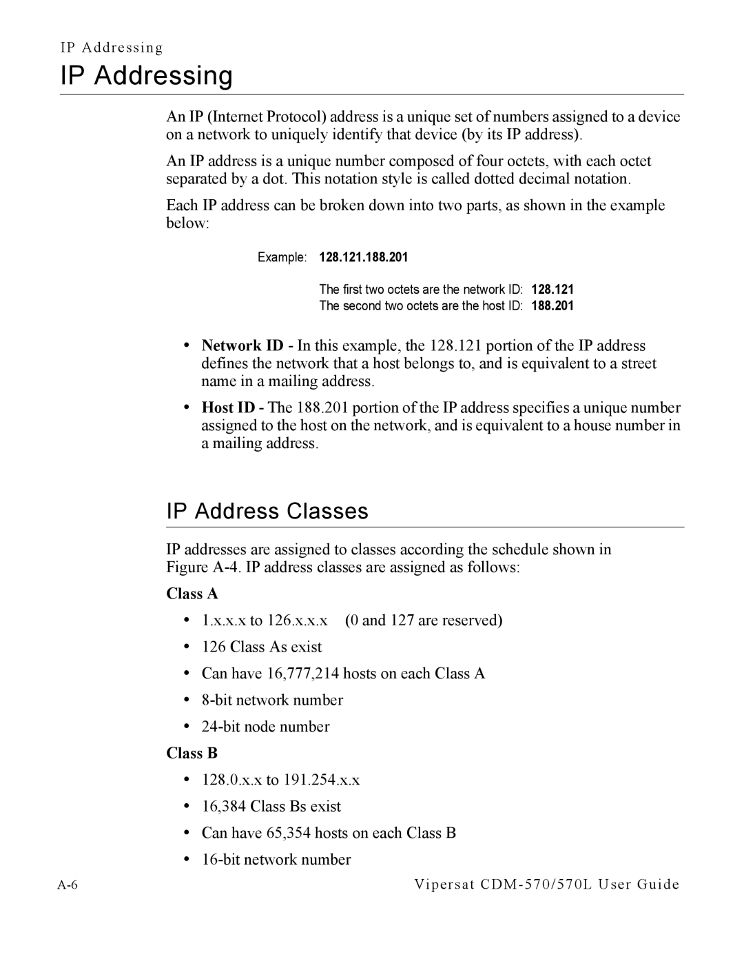 Cables to Go CDM-570L manual IP Addressing, IP Address Classes 