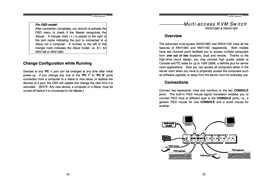 Cables to Go KNV104D Multi-access KVM Switch, Change Configuration while Running, Connections, Overview, For OSD model 