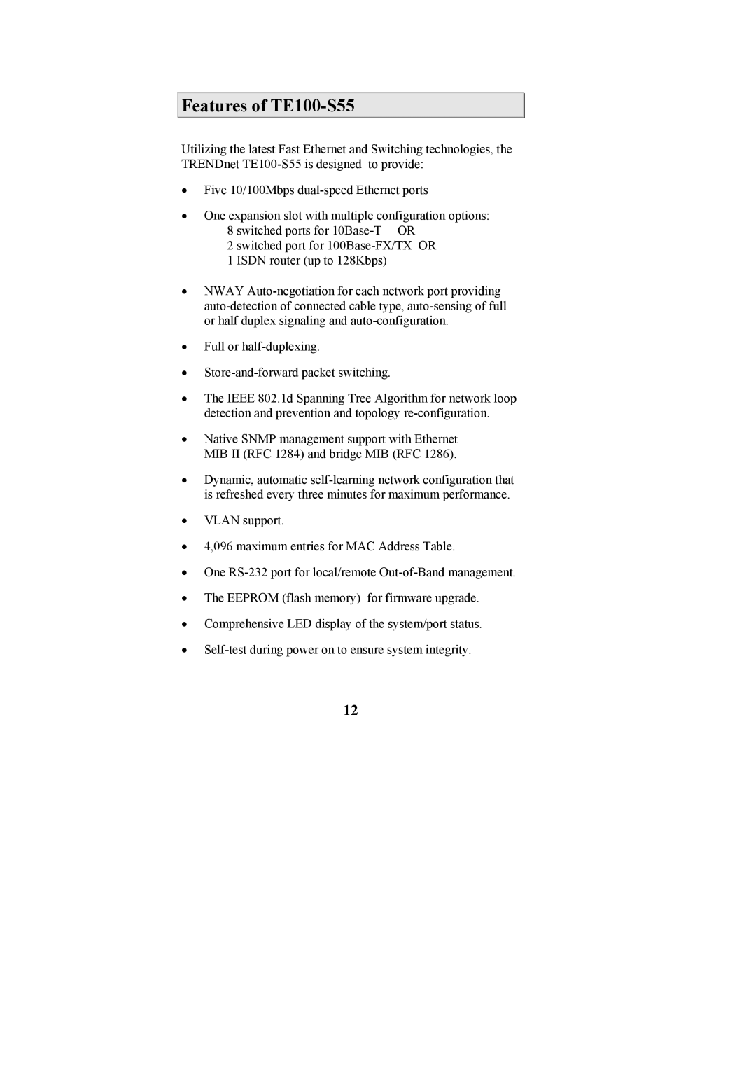 Cables to Go manual Features of TE100-S55 