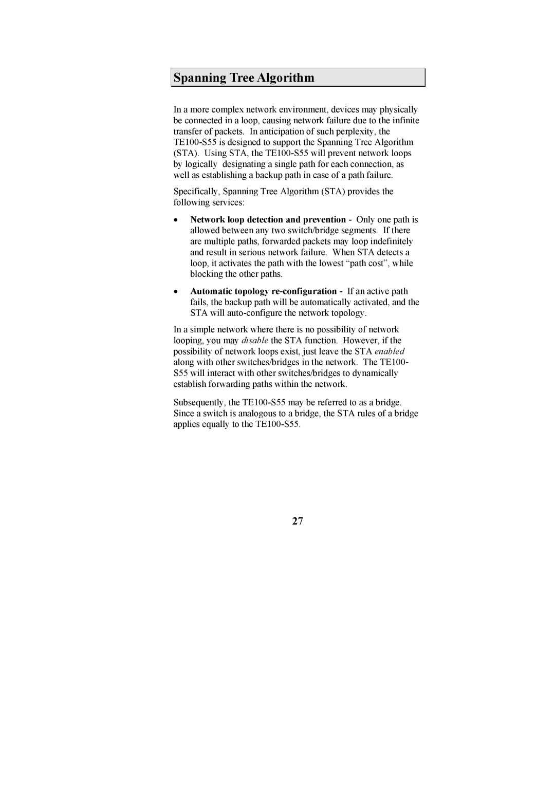 Cables to Go TE100-S55 manual Spanning Tree Algorithm 