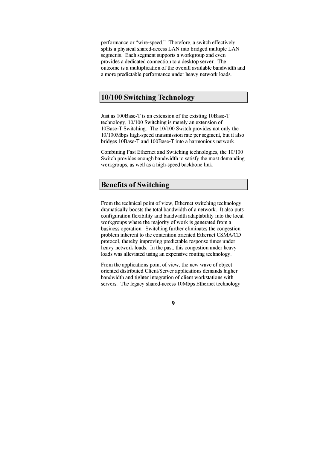 Cables to Go TE100-S55 manual 10/100 Switching Technology, Benefits of Switching 