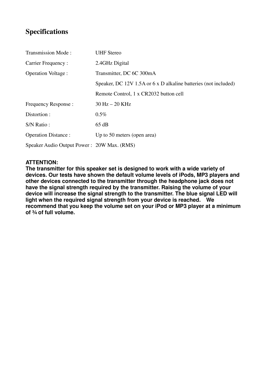 Cables Unlimited SPK-24G owner manual Specifications 