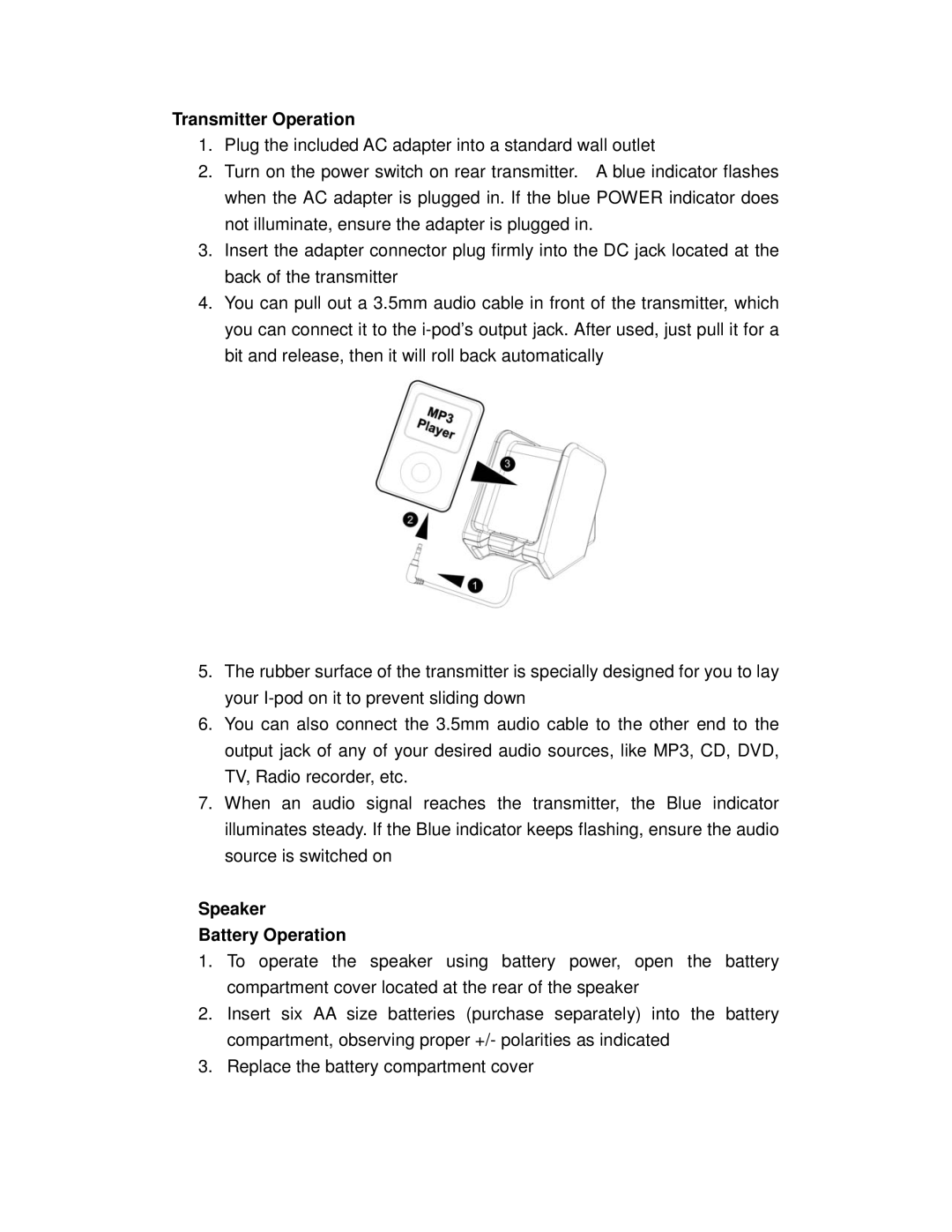 Cables Unlimited SPK-SHOWER user manual Transmitter Operation, Speaker Battery Operation 