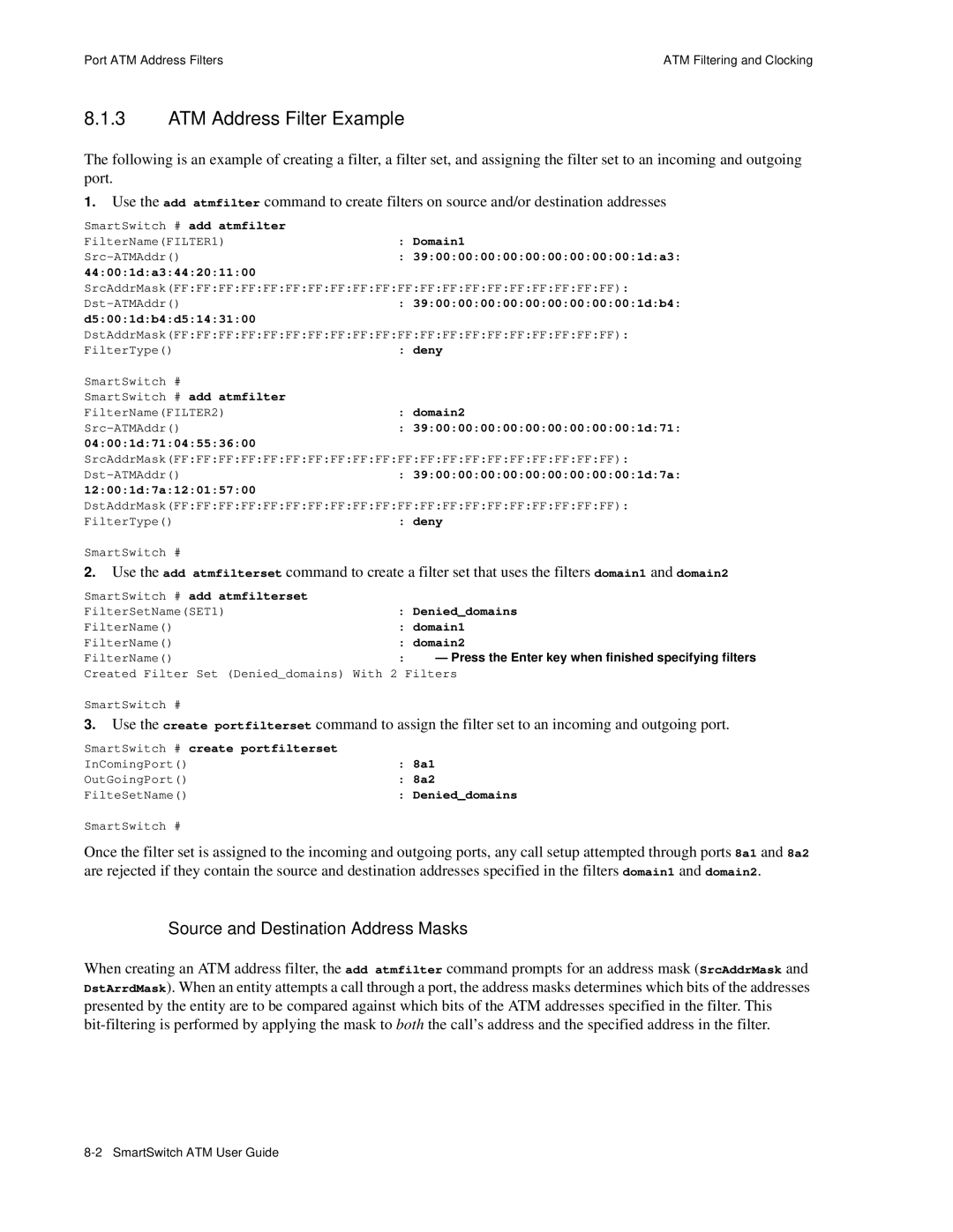 Cabletron Systems 04-0053-01 manual ATM Address Filter Example, Source and Destination Address Masks 