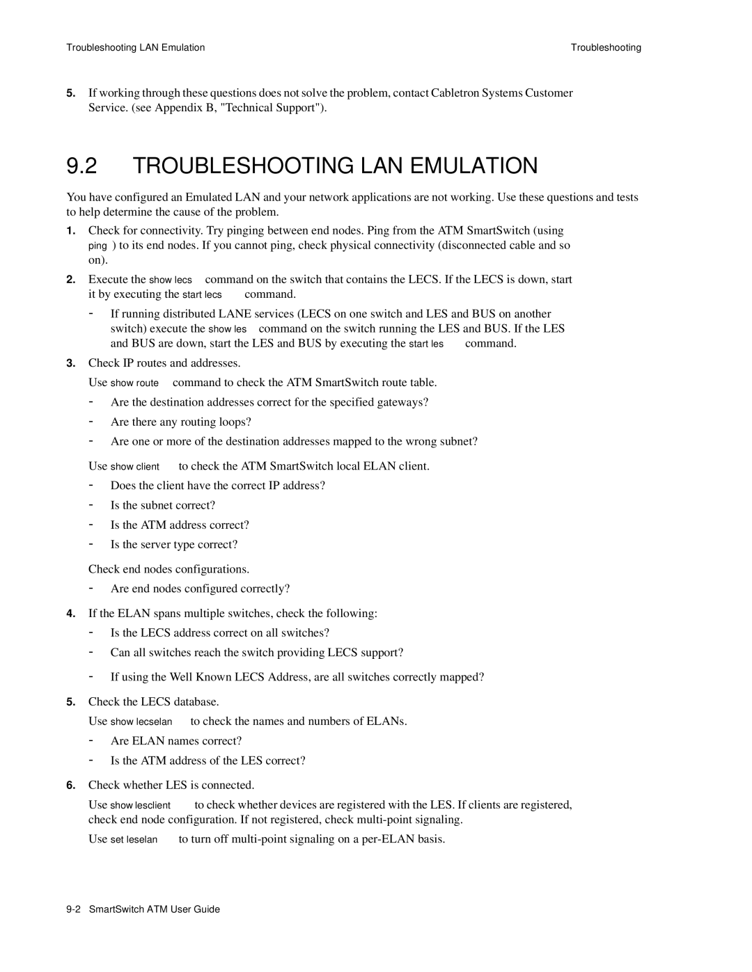 Cabletron Systems 04-0053-01 manual Troubleshooting LAN Emulation 