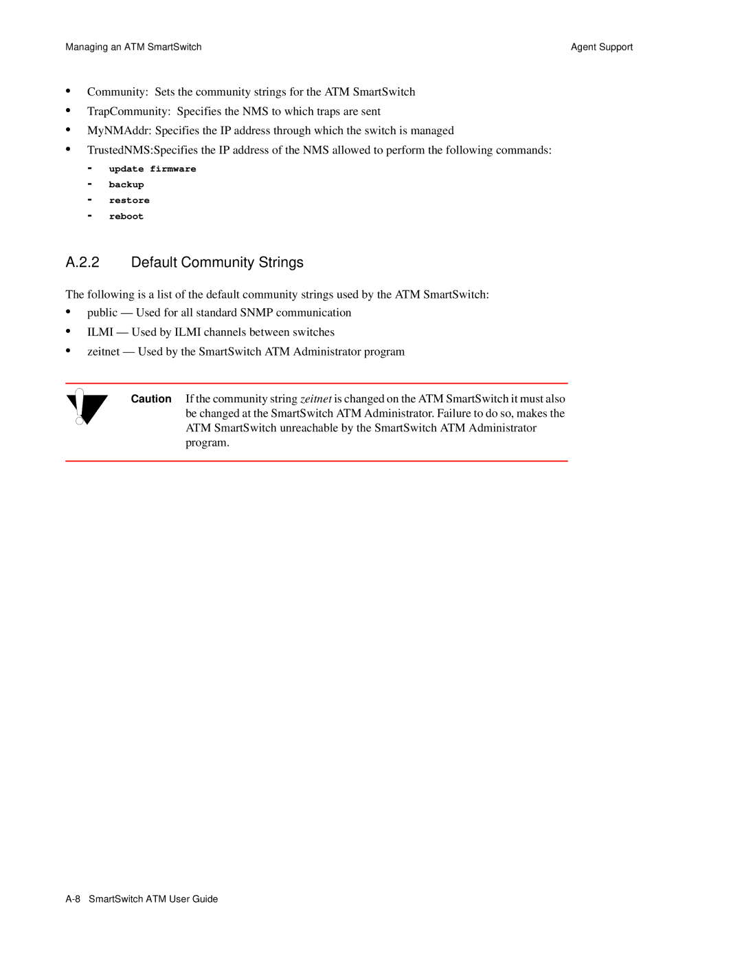 Cabletron Systems 04-0053-01 manual Default Community Strings, Update firmware Backup Restore Reboot 