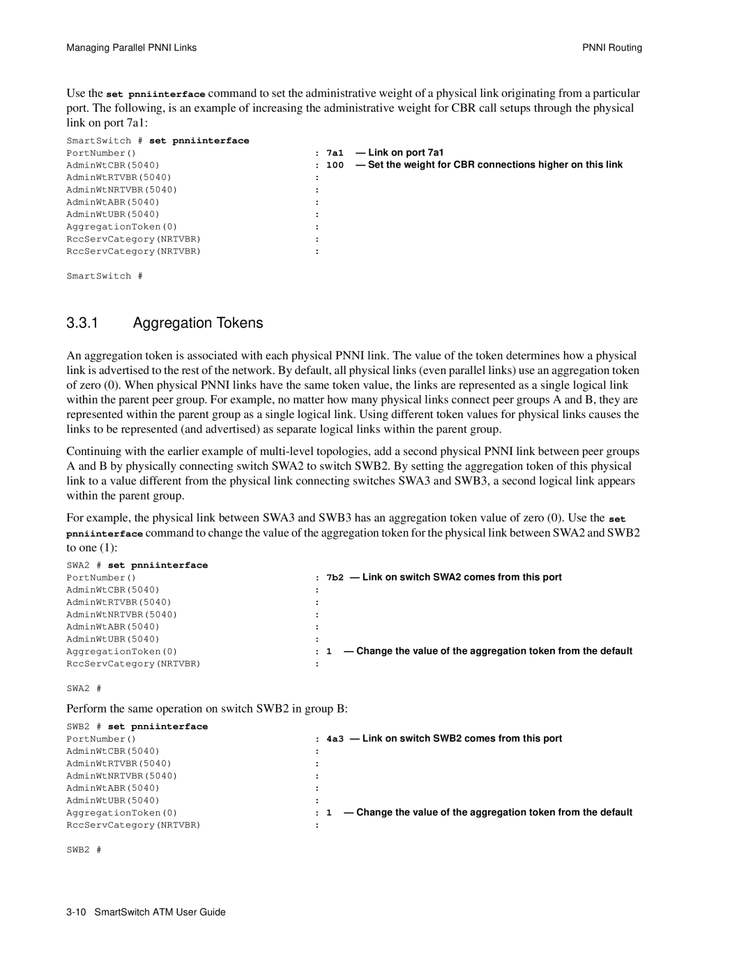 Cabletron Systems 04-0053-01 Aggregation Tokens, Perform the same operation on switch SWB2 in group B, Link on port 7a1 