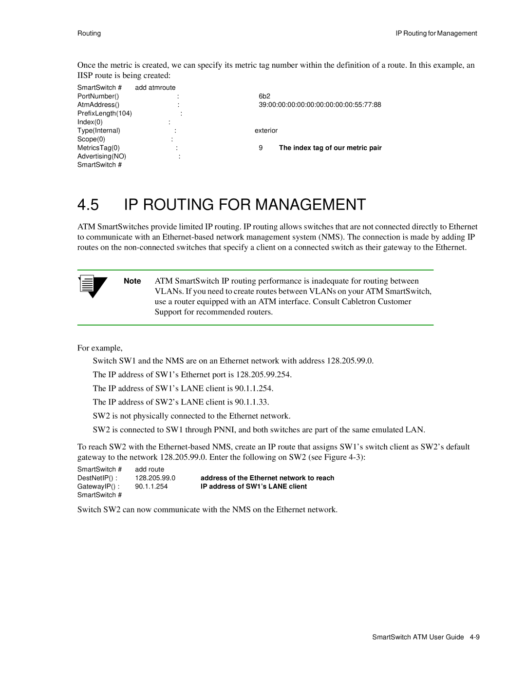 Cabletron Systems 04-0053-01 manual IP Routing for Management, 6b2, Index tag of our metric pair, 90.1.1.254 