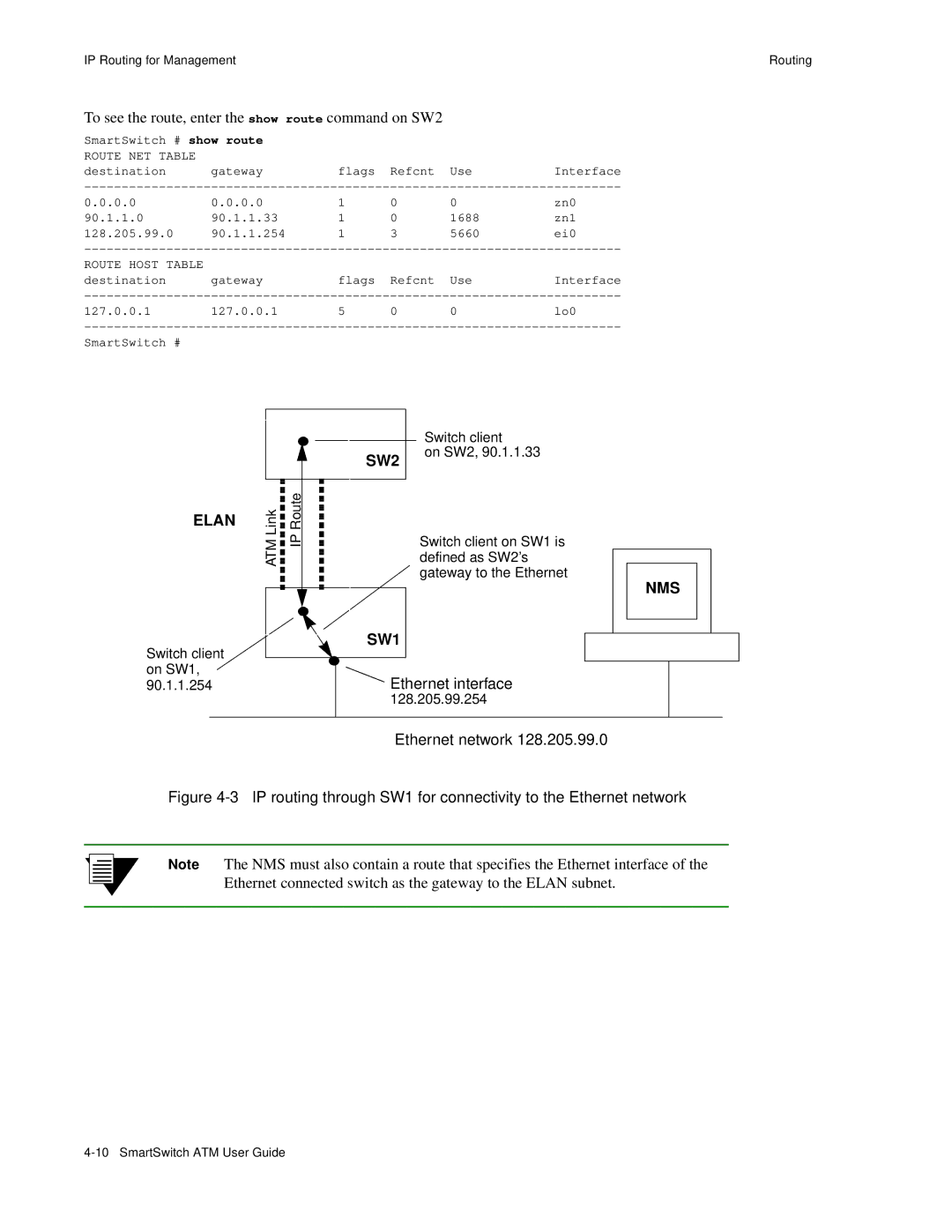 Cabletron Systems 04-0053-01 manual To see the route, enter the show route command on SW2, Route NET Table 