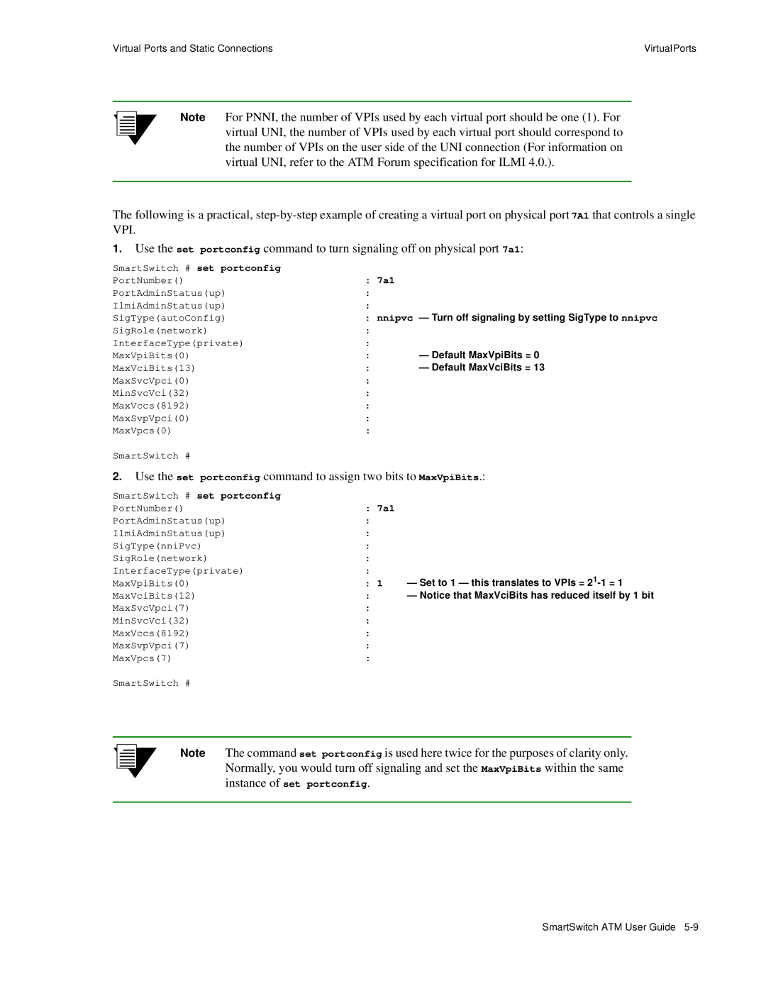 Cabletron Systems 04-0053-01 manual Default MaxVpiBits =, Default MaxVciBits =, Set to 1 this translates to VPIs = 2 1-1 = 