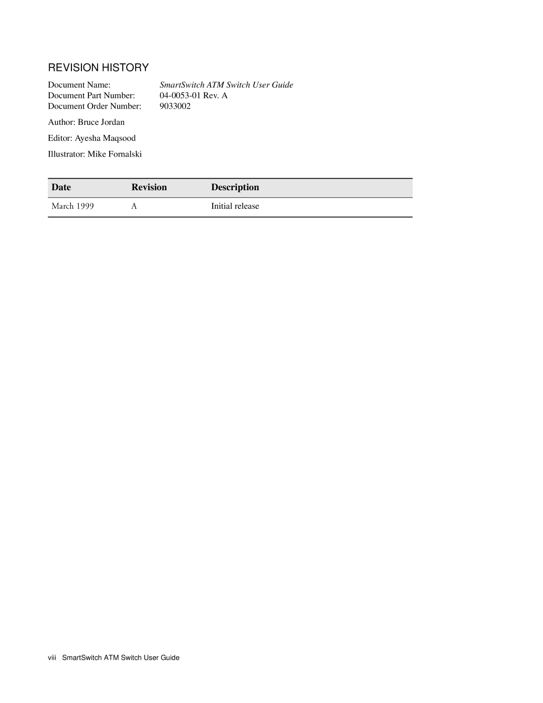 Cabletron Systems 04-0053-01 manual Revision History, Document Name 