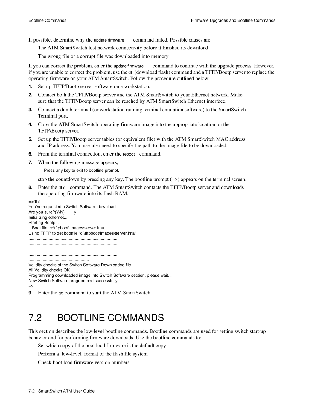 Cabletron Systems 04-0053-01 manual Bootline Commands, Enter the go command to start the ATM SmartSwitch, =df s 