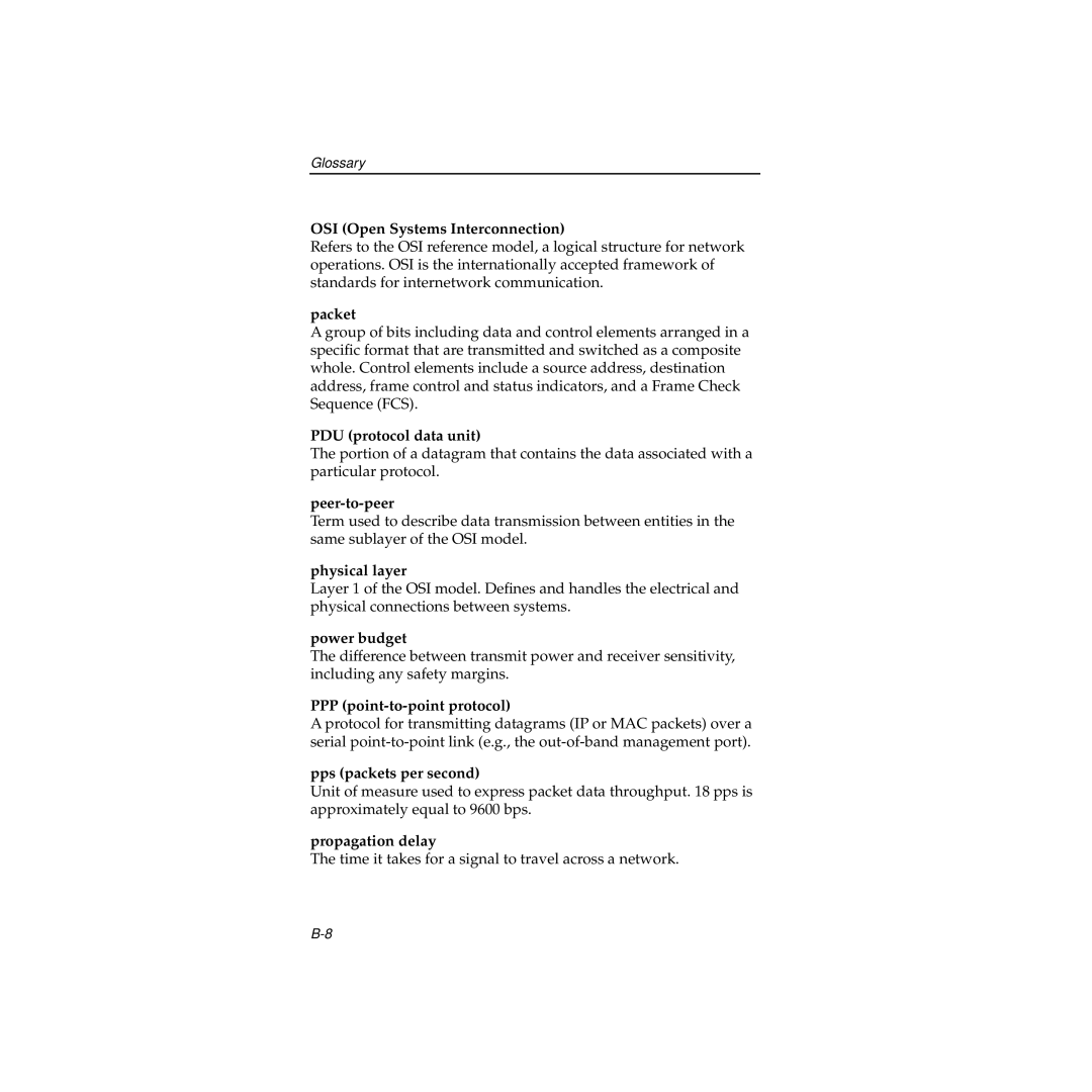 Cabletron Systems 100 manual OSI Open Systems Interconnection, Packet, PDU protocol data unit, Peer-to-peer, Physical layer 