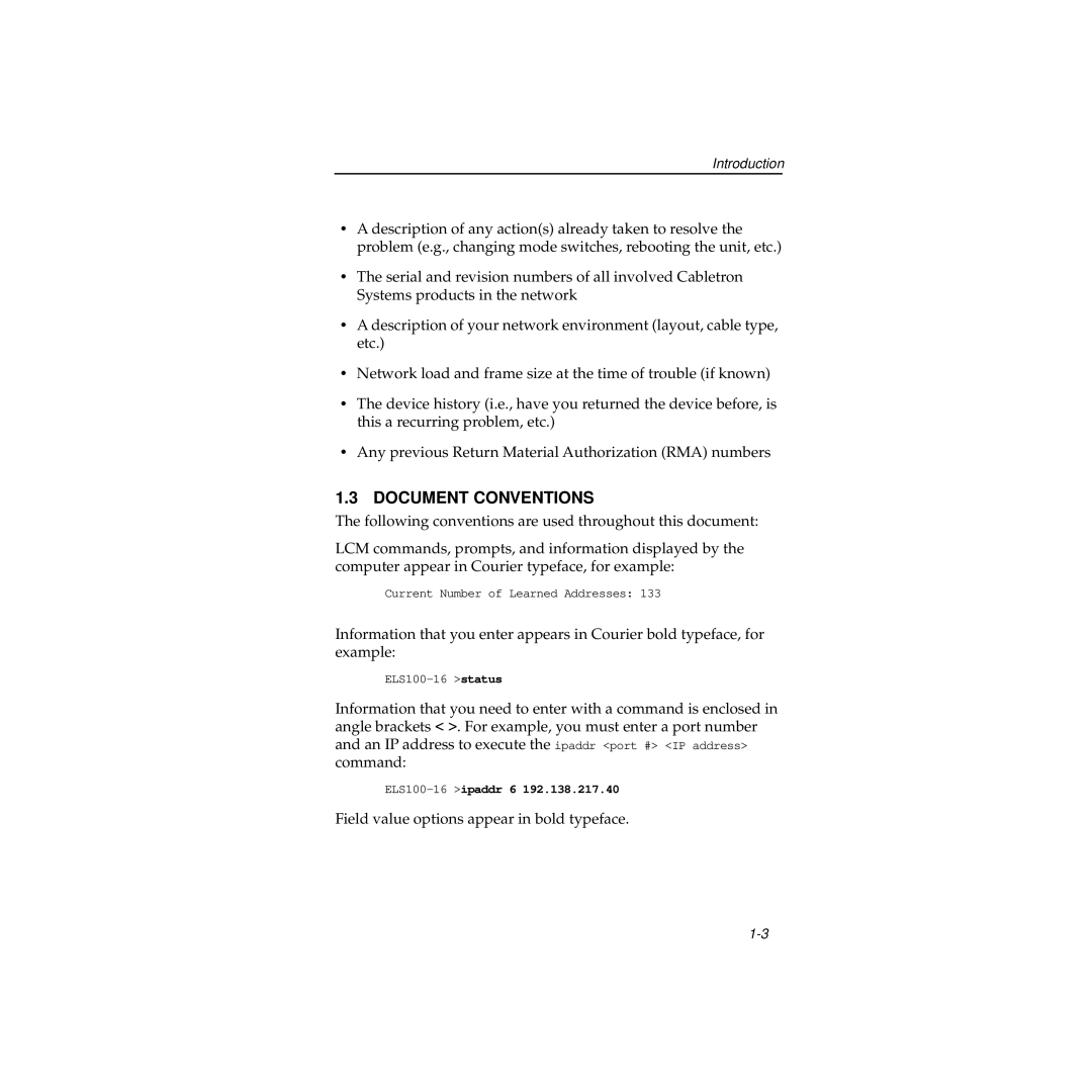 Cabletron Systems 100 manual Document Conventions 