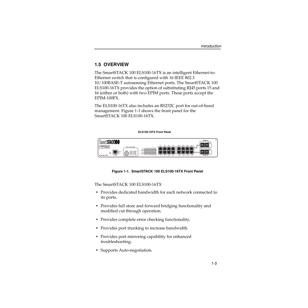 Cabletron Systems manual Overview, ELS100-16TX Front Panel 