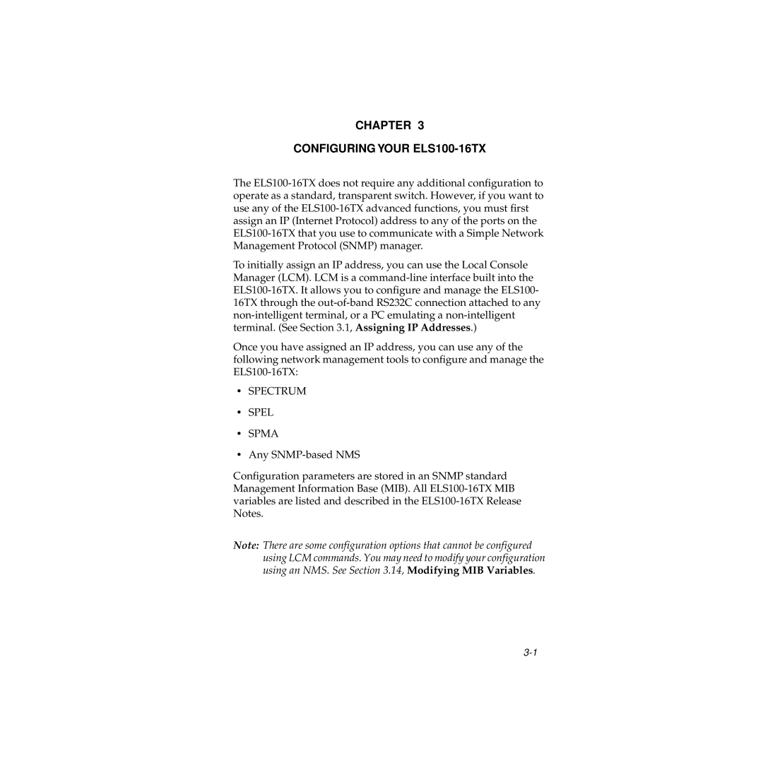 Cabletron Systems manual Chapter Configuring Your ELS100-16TX, Spectrum Spel Spma 