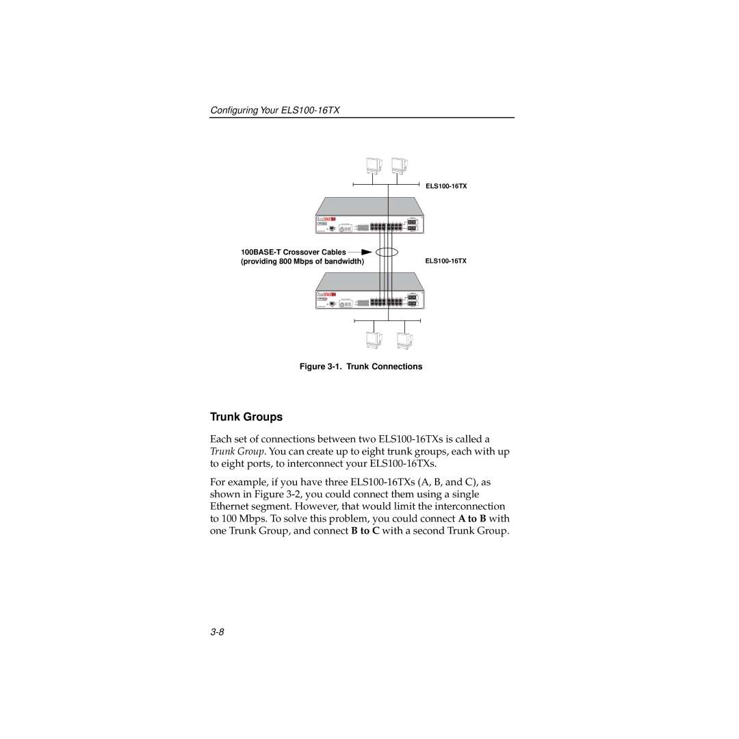 Cabletron Systems manual Trunk Groups, 100BASE-T Crossover Cables 