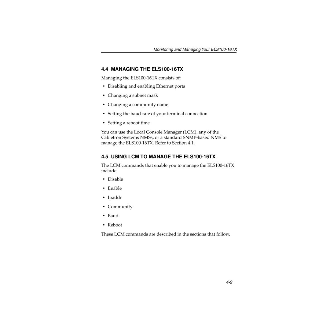 Cabletron Systems manual Managing the ELS100-16TX, Using LCM to Manage the ELS100-16TX 