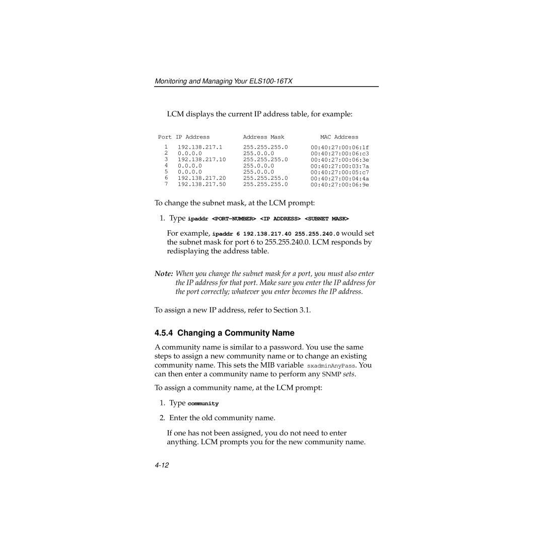 Cabletron Systems 100 manual Changing a Community Name 