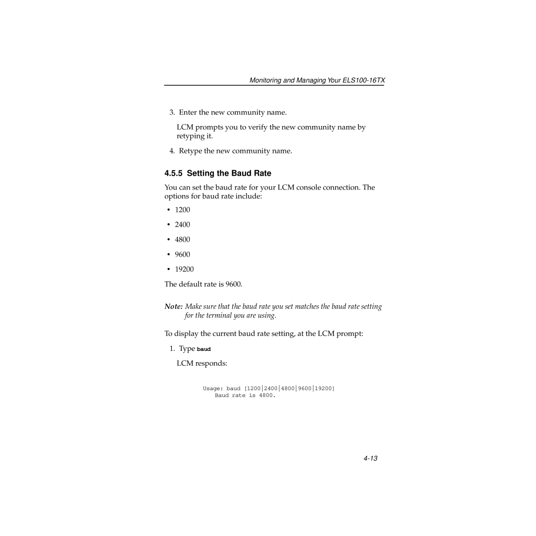 Cabletron Systems 100 manual Setting the Baud Rate 