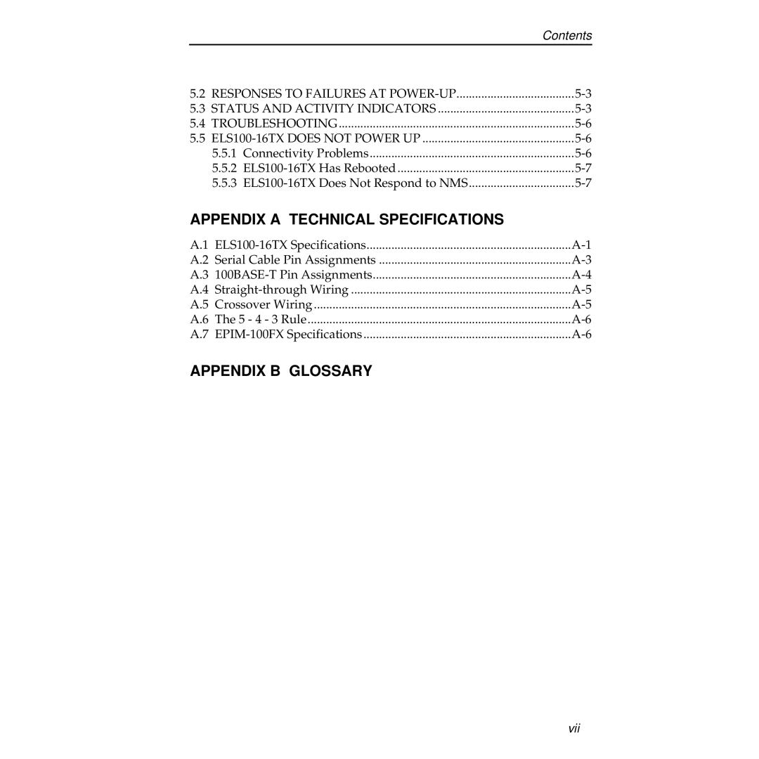 Cabletron Systems 100 manual Appendix a Technical Specifications, Appendix B Glossary 