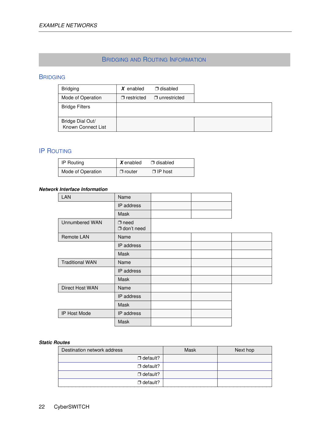 Cabletron Systems 1000, 1200 manual IP Routing Enabled Disabled Mode of Operation Router 