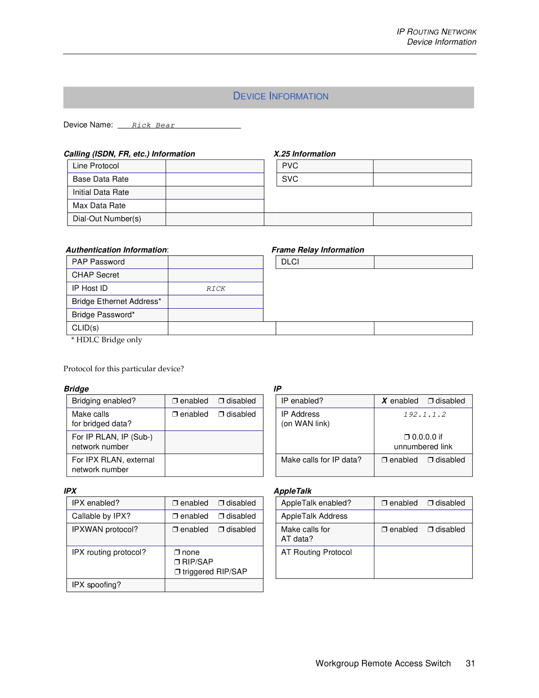 Cabletron Systems 1200, 1000 manual Rick 