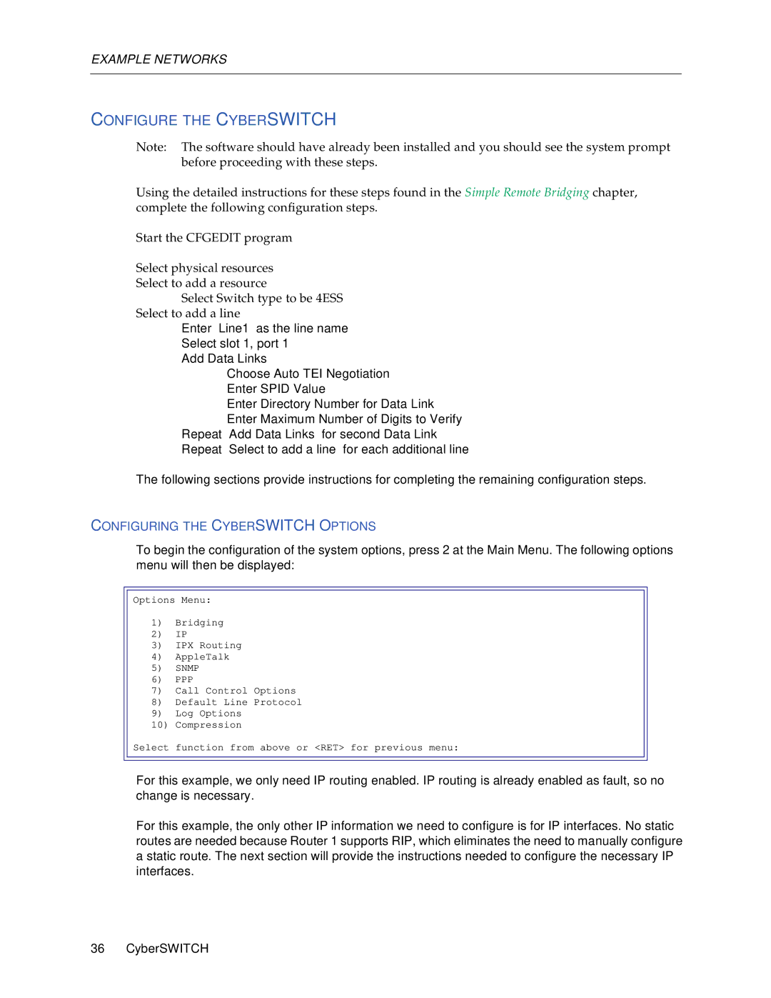 Cabletron Systems 1000, 1200 manual Configuring the Cyberswitch Options, Snmp 