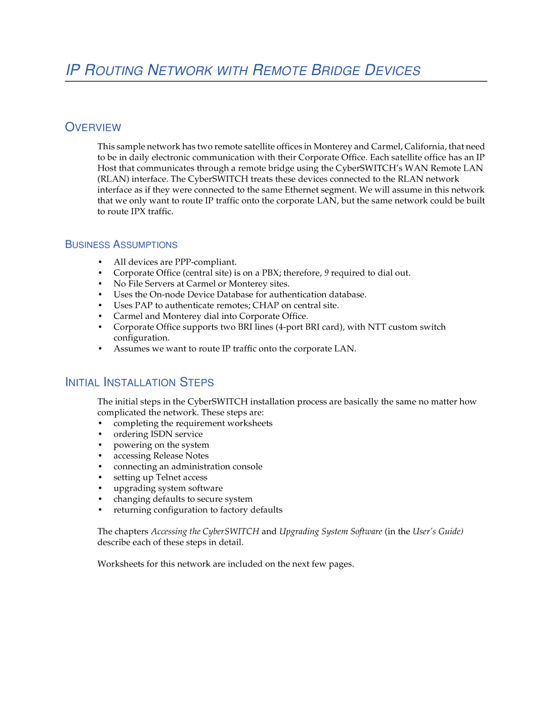 Cabletron Systems 1200, 1000 manual IP Routing Network with Remote Bridge Devices, Business Assumptions 