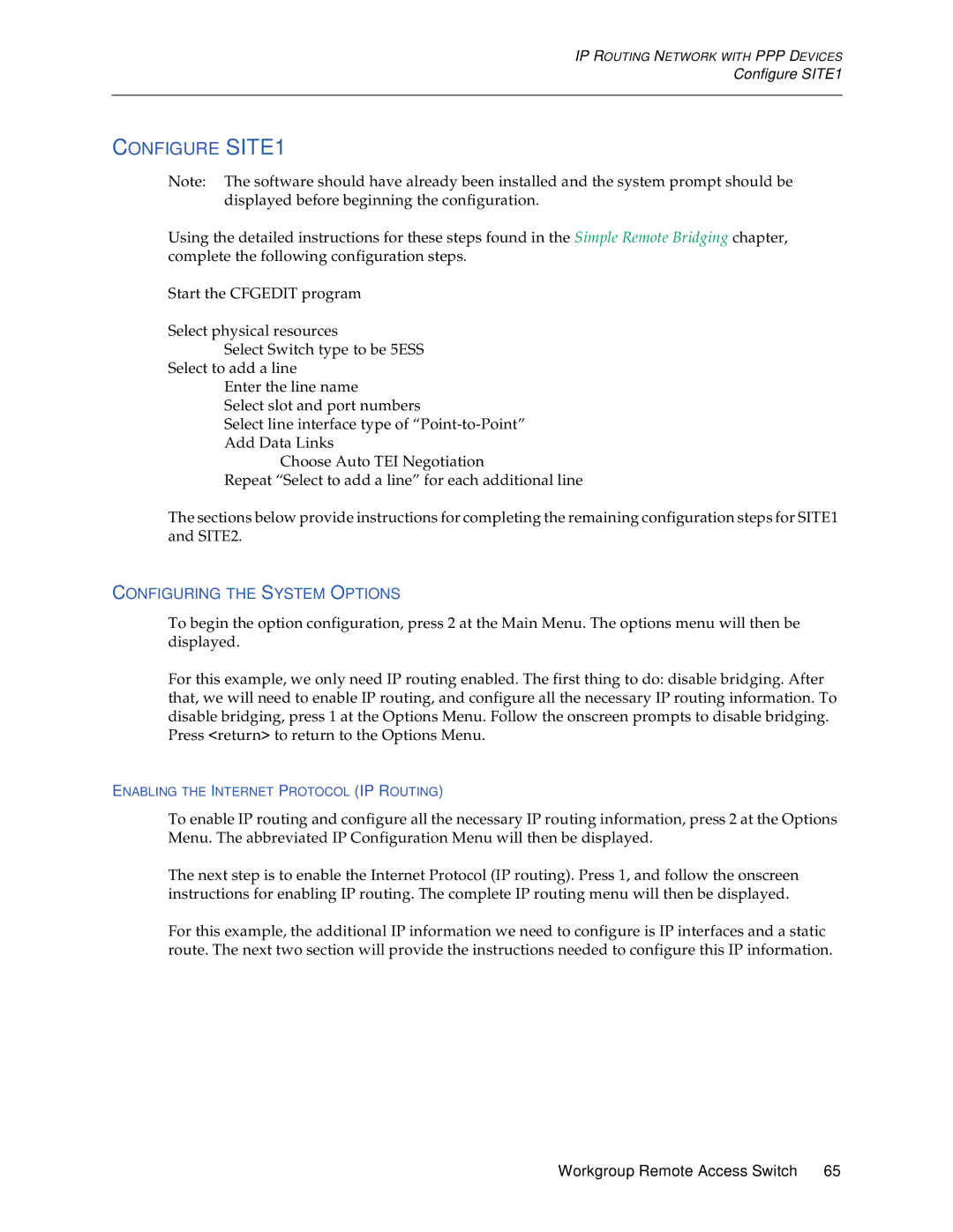 Cabletron Systems 1200, 1000 manual Configure SITE1, Configuring the System Options 