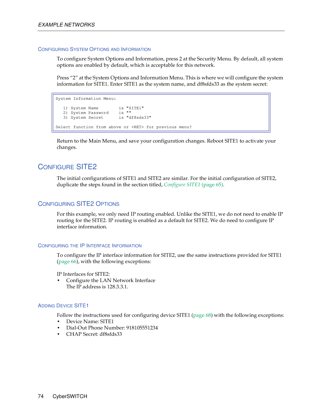 Cabletron Systems 1000, 1200 manual Configure SITE2, Configuring SITE2 Options 