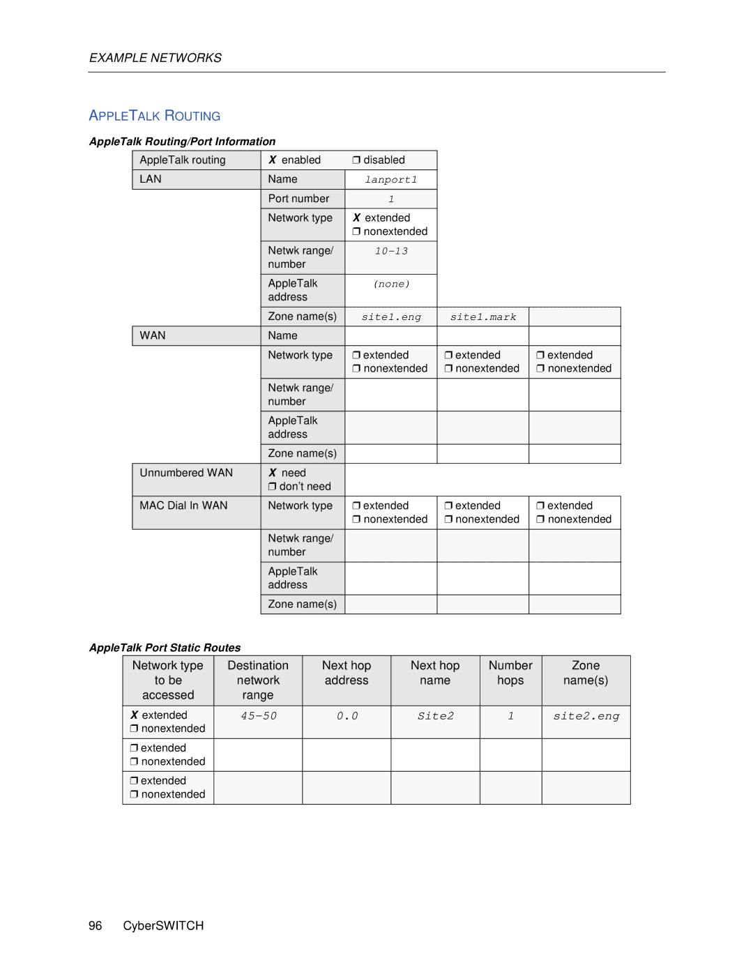 Cabletron Systems 1000, 1200 manual Appletalk Routing, AppleTalk Routing/Port Information 