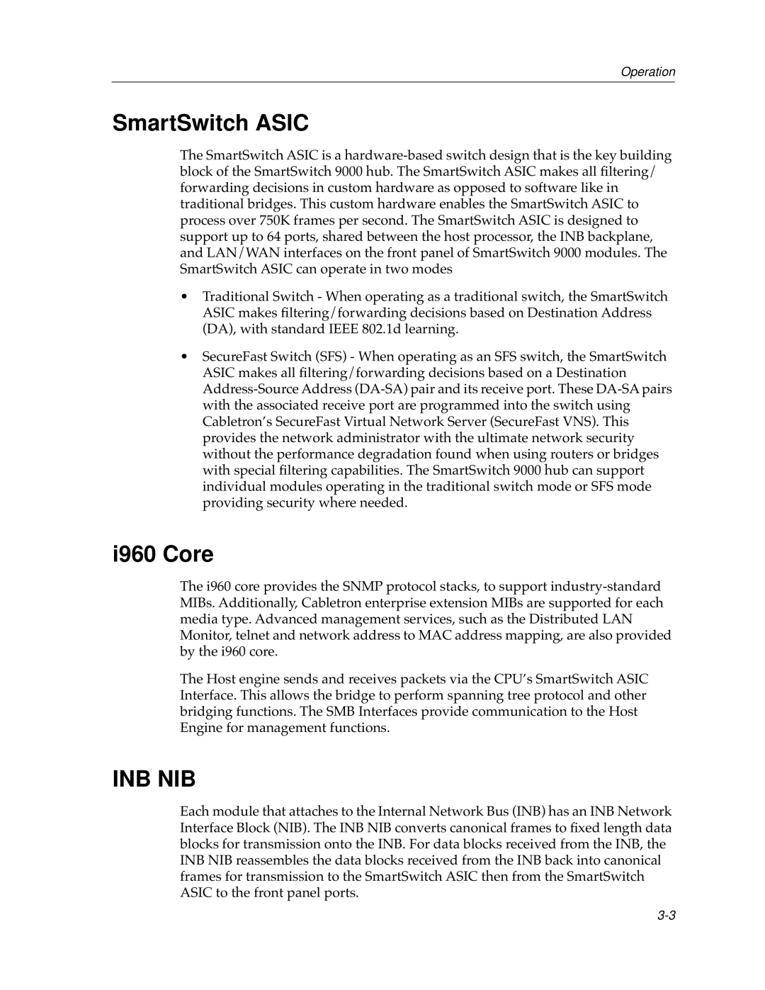 Cabletron Systems 12 manual SmartSwitch Asic, I960 Core 