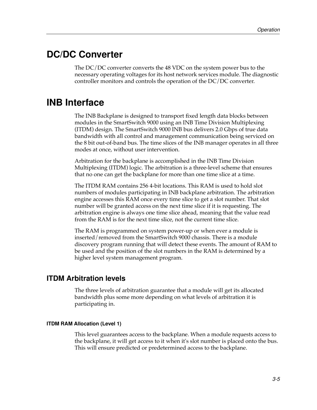 Cabletron Systems 12 manual DC/DC Converter, INB Interface, Itdm Arbitration levels 