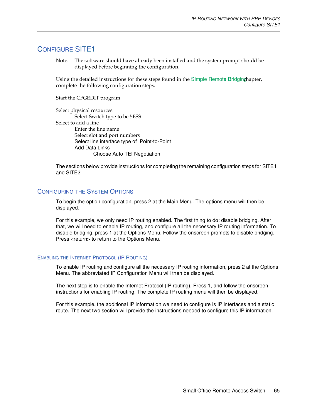 Cabletron Systems 150 manual Configure SITE1, Configuring the System Options 