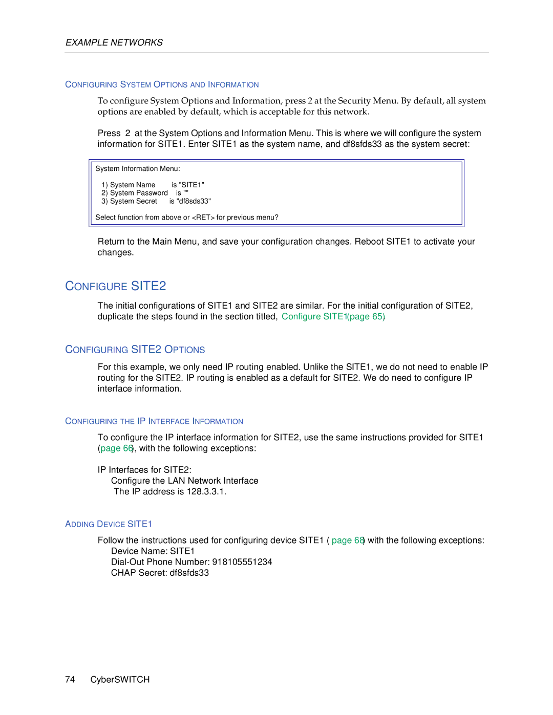 Cabletron Systems 150 manual Configure SITE2, Configuring SITE2 Options 