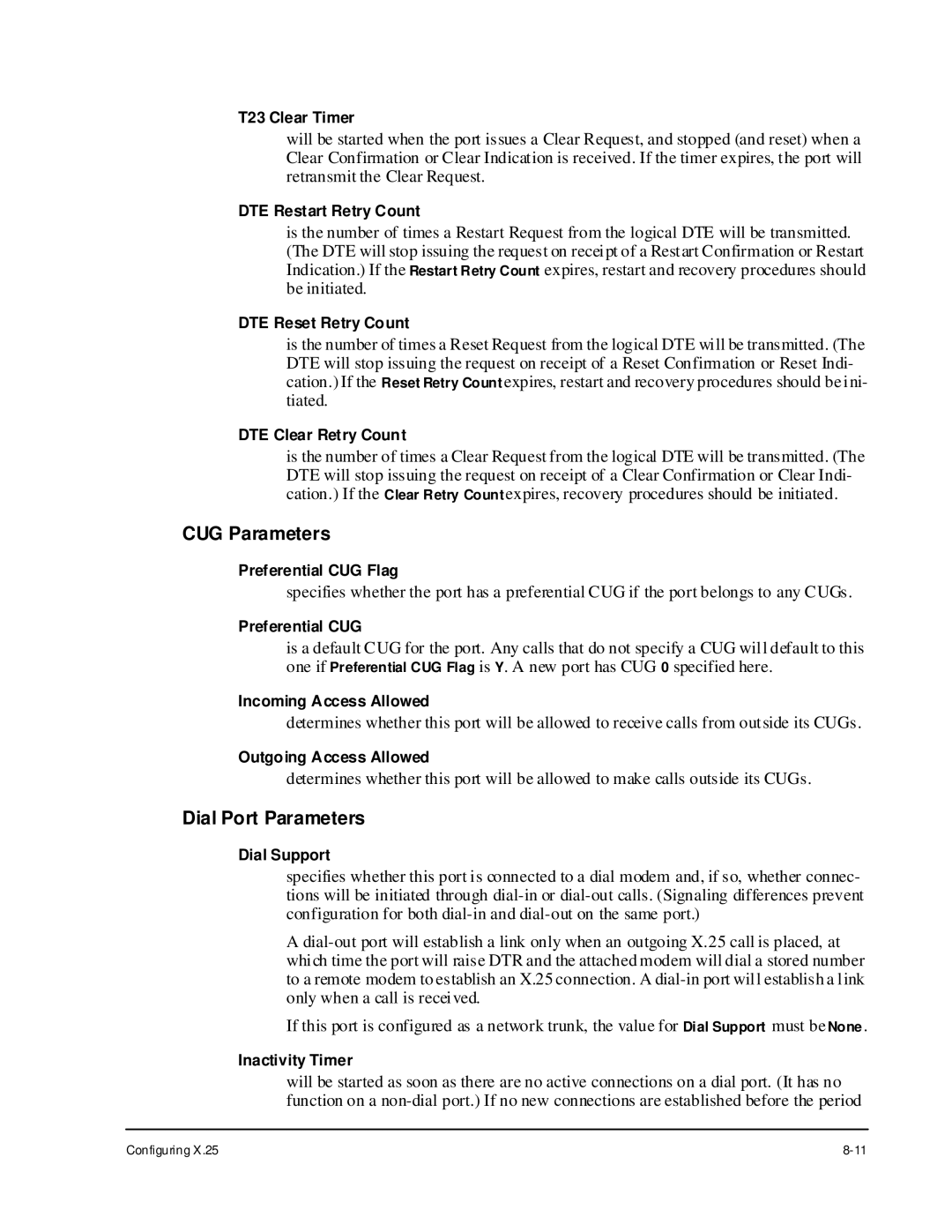 Cabletron Systems 1800 manual CUG Parameters, Dial Port Parameters 