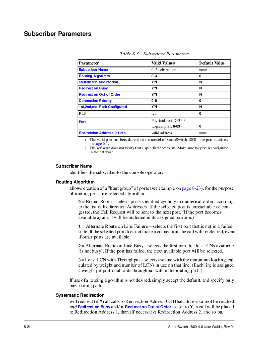 Cabletron Systems 1800 manual Subscriber Parameters 