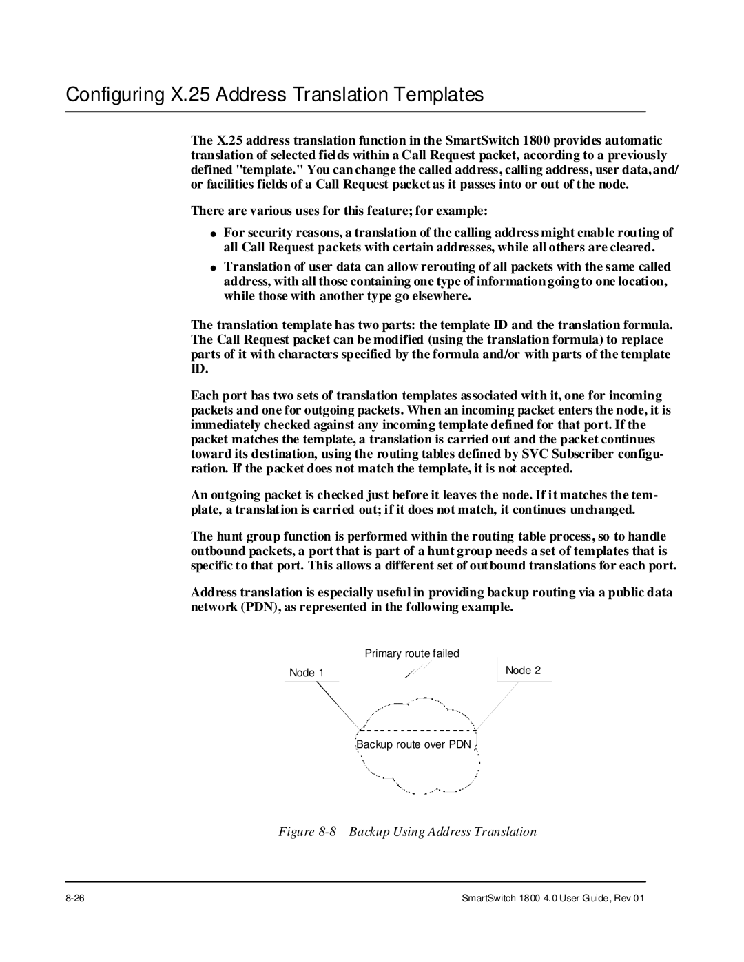 Cabletron Systems 1800 manual Configuring X.25 Address Translation Templates, Backup Using Address Translation 