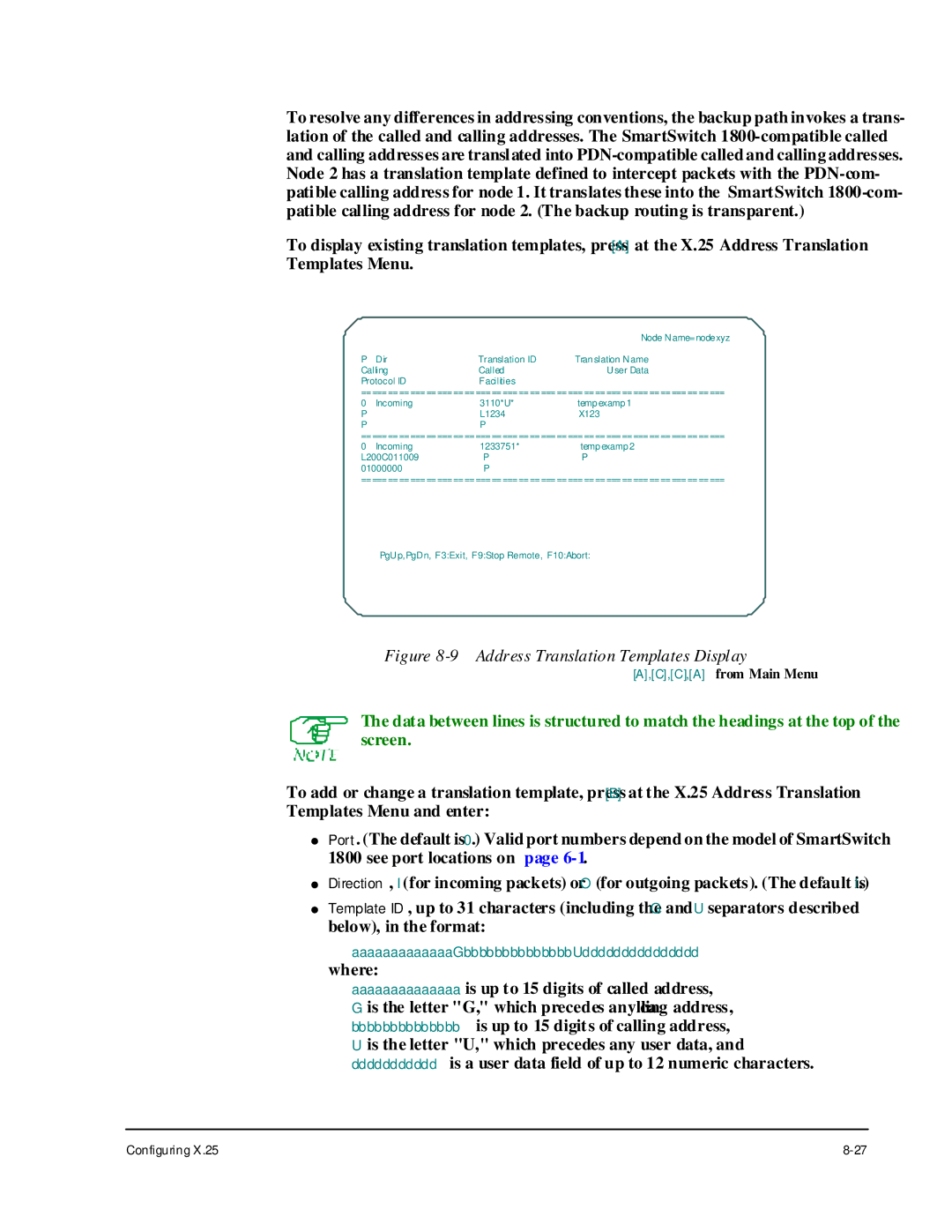 Cabletron Systems 1800 manual Address Translation Templates Display 