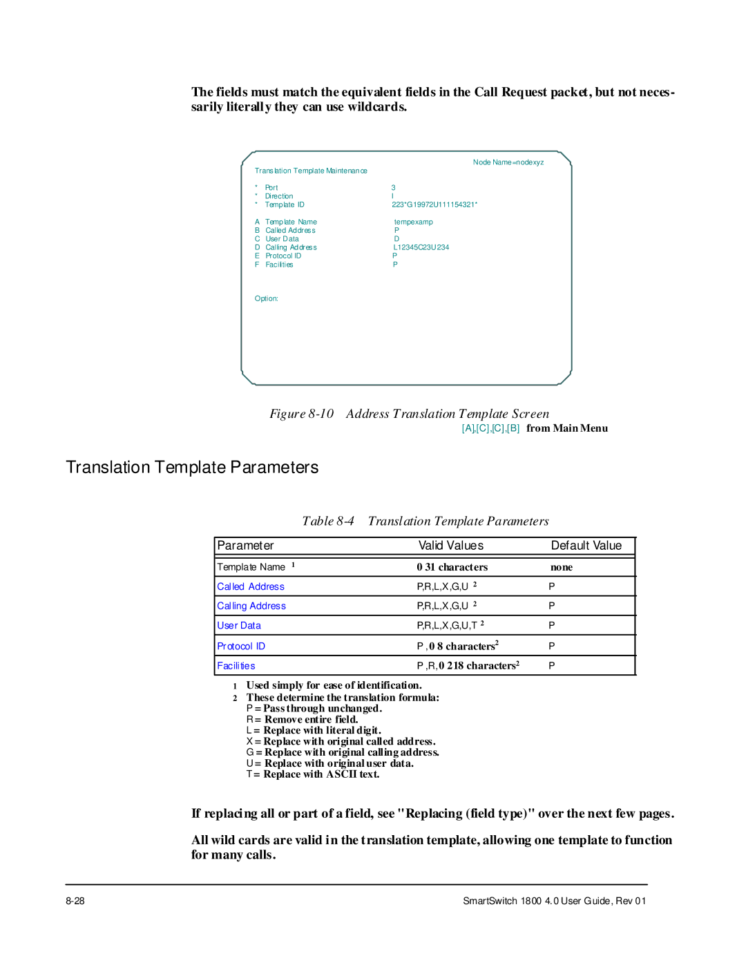 Cabletron Systems 1800 manual Translation Template Parameters 