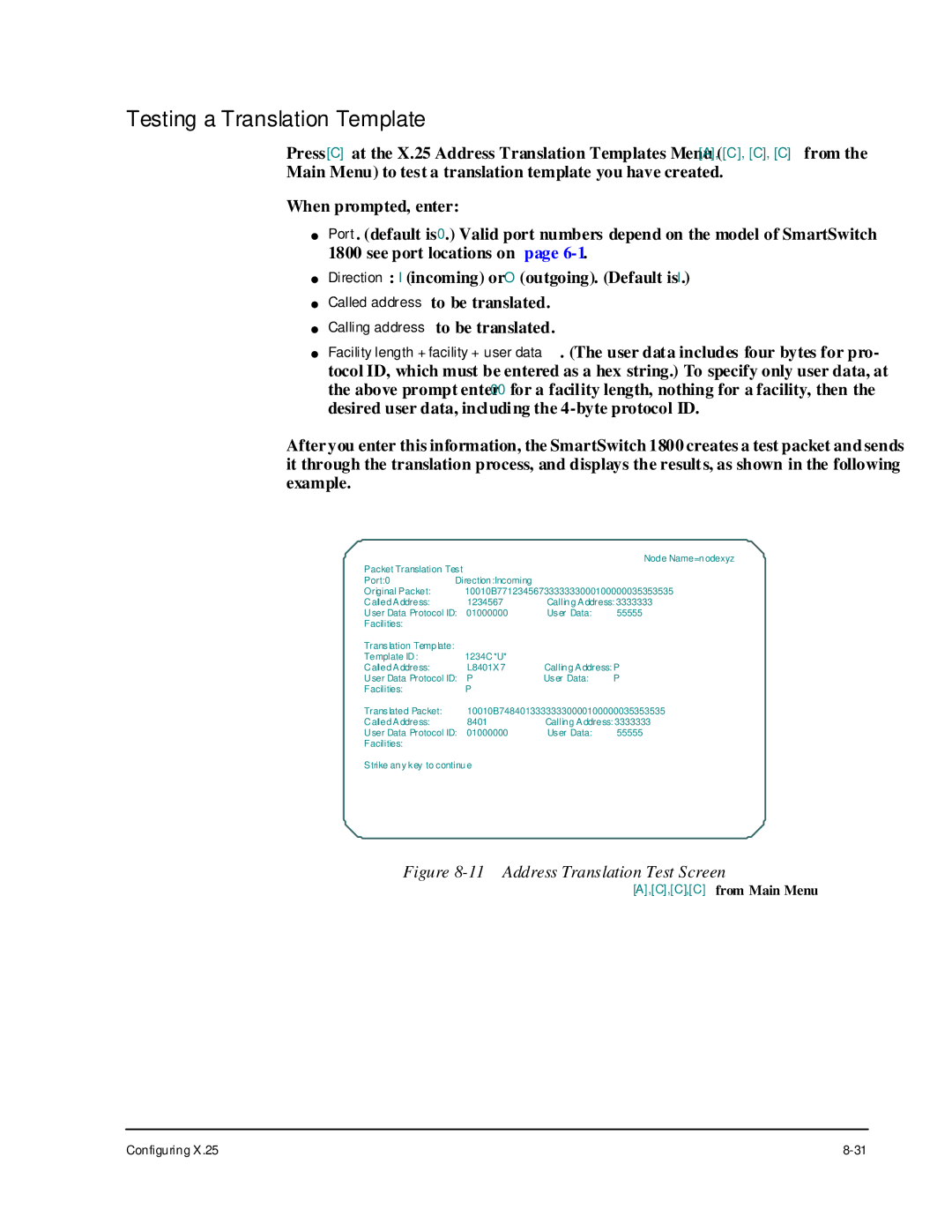 Cabletron Systems 1800 manual Testing a Translation Template, Address Translation Test Screen 