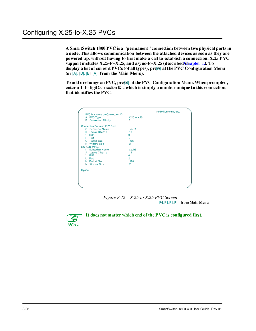 Cabletron Systems 1800 manual Configuring X.25-to-X.25 PVCs, 12 X.25-to-X.25 PVC Screen 