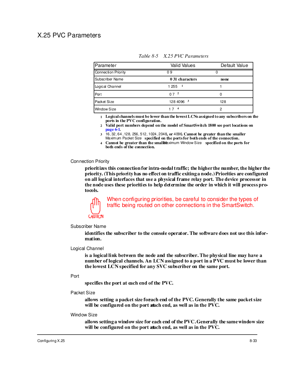 Cabletron Systems 1800 manual PVC Parameters 