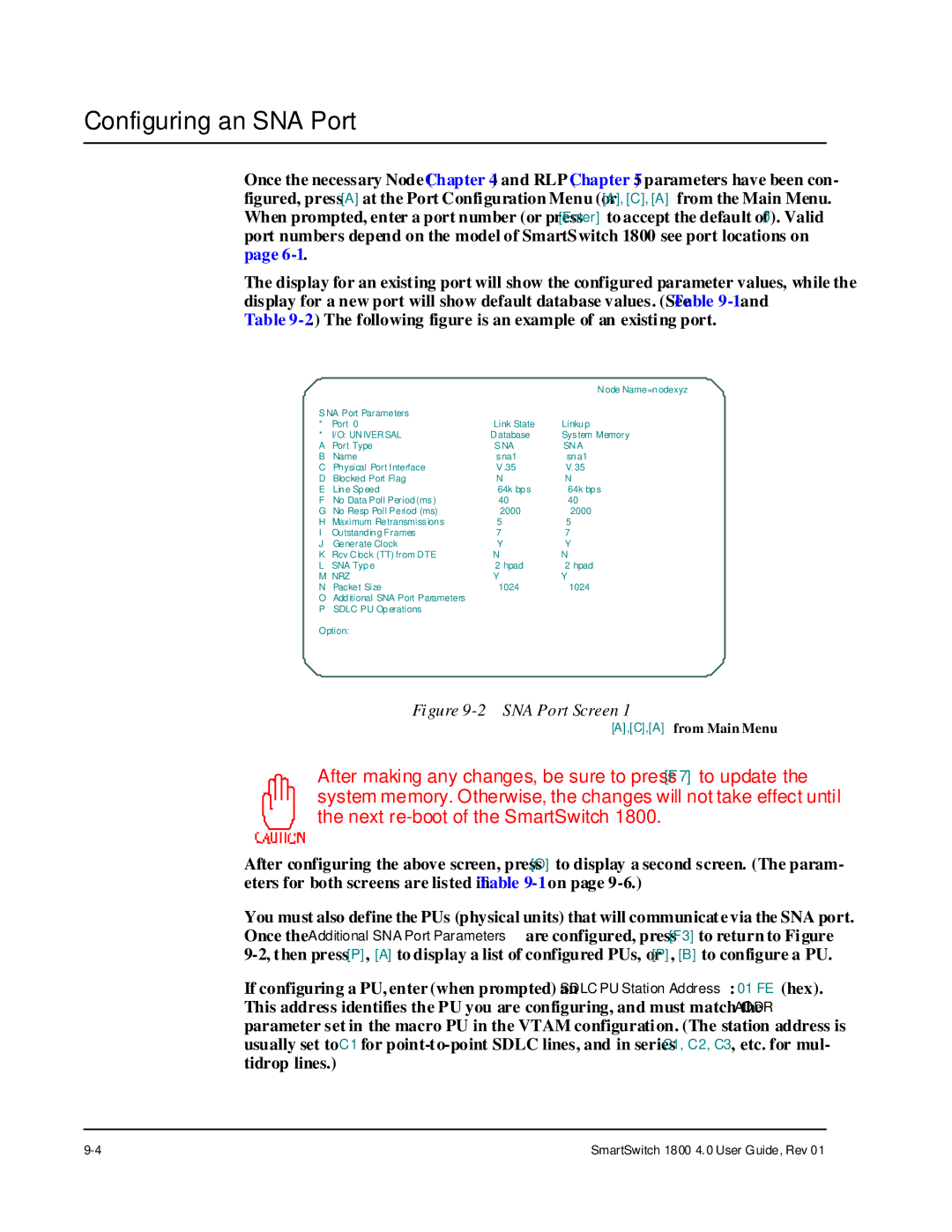 Cabletron Systems 1800 manual Configuring an SNA Port, SNA Port Screen 