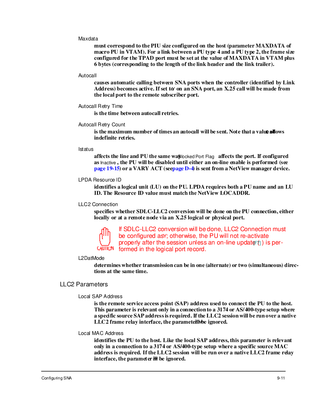 Cabletron Systems 1800 manual LLC2 Parameters 