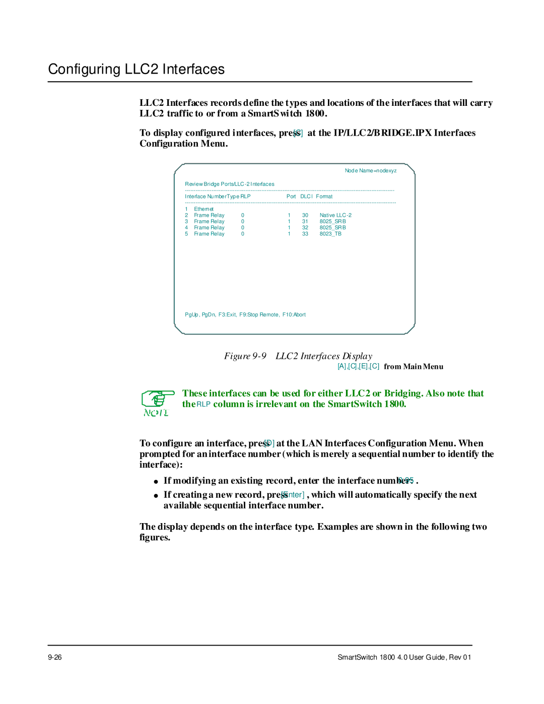 Cabletron Systems 1800 manual Configuring LLC2 Interfaces, LLC2 Interfaces Display 