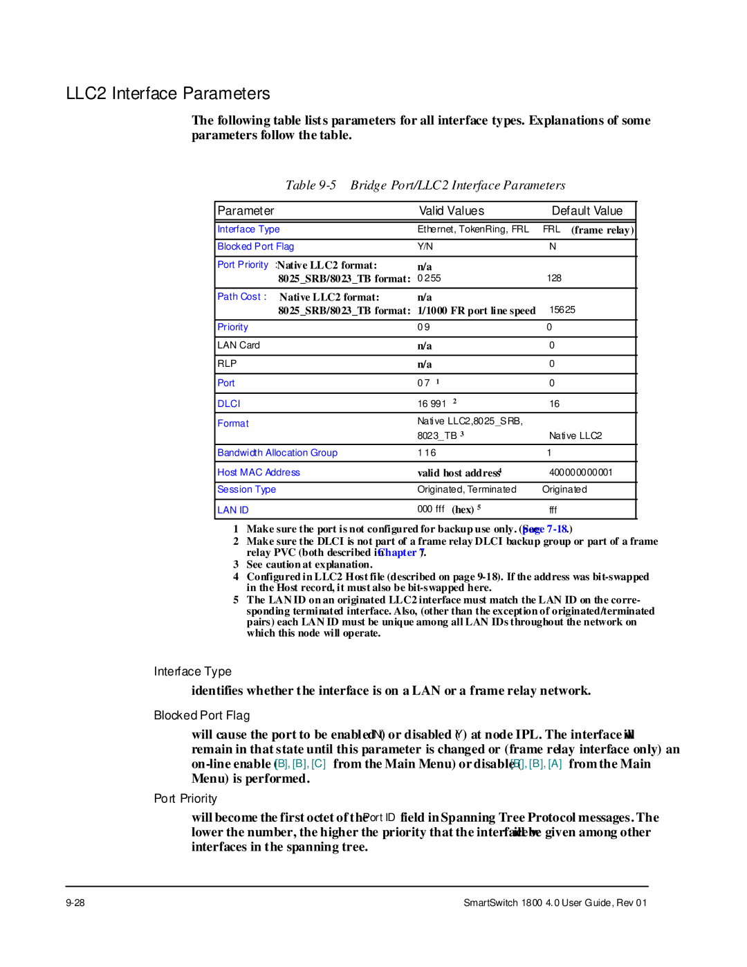 Cabletron Systems 1800 manual Bridge Port/LLC2 Interface Parameters 